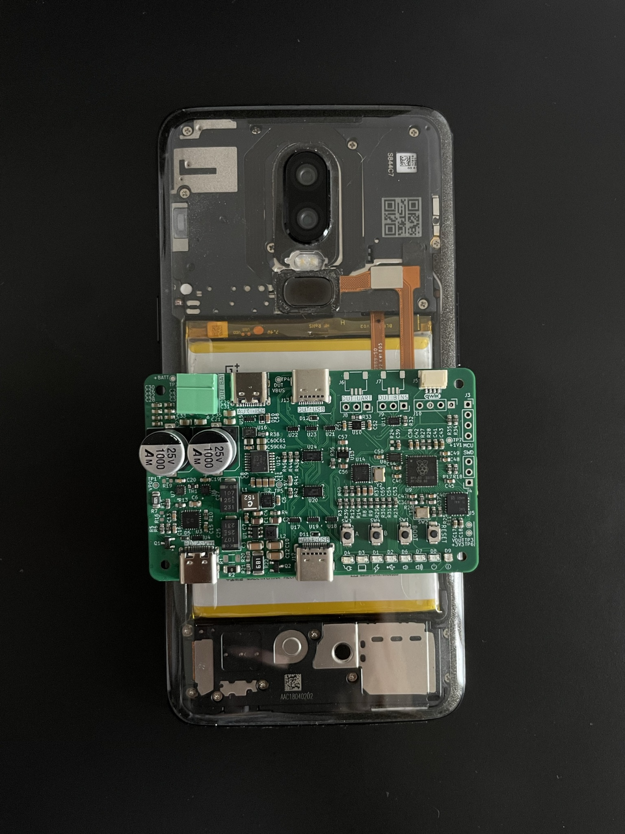 one of the boards on top of a oneplus 6 for scale, it is just slightly wider than the phone one of the boards on top of a oneplus 6 for scale, it is just slightly wider than the phone