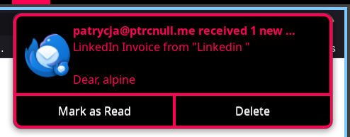 incoming email titled "LinkedIn Invoice" from "LinkedIn", that starts with "Dear alpine,"