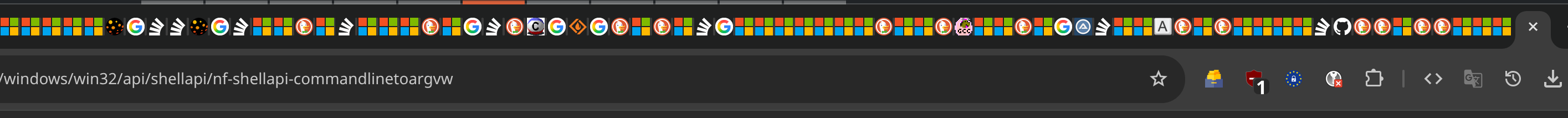 screenshot of my tabs on my web browser, they are very compacted and only show the msdn favicon cuz there is a shit ton of them